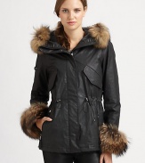 Made from Egyptian-coated cotton, this coat, with a removable dyed raccoon-fur trimmed hood