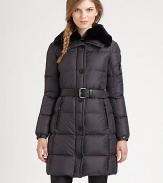 Offering weightless warmth, a quilted style with a plush faux-fur collar. It also features a feminine silhouette, thanks to its classic belt.Faux-fur collarButton closureFront zipperZipper pocket on sleeveBelted designZipper pocketsAbout 33 from shoulder to hemBody: nylonFill: goose-downDry cleanImported Model shown is 5'10 (177cm) wearing US size 4. 