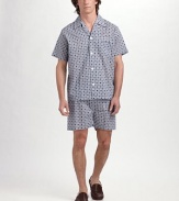 A remarkably comfortable shirt and shorts set, woven especially for summer in breathable cotton batiste. Machine wash. Imported.SHIRTSpread collar Front button closure Chest patch pocketSHORTSSide elastic waist insets Two-button elastic waist Button fly No pockets Inseam, about 4 