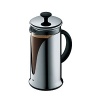 Designed to be strong, attractive and user-friendly enough to handle life in a busy restaurant, this French press will provide endless pots of rich coffee right in your home whether you're pouring for one or 20. A solid stainless steel frame protects the glass jug from bumps and knocks but doesn't conceal the rich color of coffee within, while the easy-grip curved handle is rubber coated to ensure safe and convenient handling.