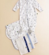 Baby's best friend scampers all over this pima cotton long sleeve sleeper. Snap front and legs Scallop trim Machine wash Imported