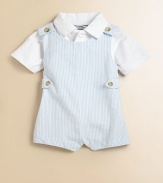 A classic seersucker style is transformed into a handsome suit for your little man.CrewneckStraps with shoulder buttonsButton detail on waistCottonMachine washImported Please note: Number of buttons vary depending on size ordered. 