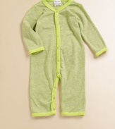 Baby will be striped to perfection in a colorful one-piece with convenient snaps for easy on and off.V-neckLong sleevesFront and bottom snaps50% cotton/50% modalMachine washMade in USA Please note: Number of snaps may vary depending on size ordered. 
