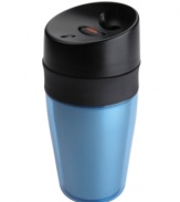 Make it personal! The perfect fit for most single-serve coffee makers, this travel mug, with double-walled thermal construction and triple silicone seal, lets you take your favorite brew on the go. One hand and one click activates an innovative vacuum seal that keeps contents at the perfect temp for hours on end. Lifetime warranty.