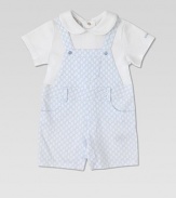 Stylish one-piece pajamas decorated with interlocking G's in a layered, coverall look with logo embroidery and silk piping.Peter Pan collarShort sleevesBack buttonsCottonDry cleanImported Please note: Number of snaps may vary depending on size ordered. 