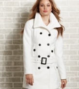 Don't let the cold weather get you down. Heat it up with this fantastic double-breasted, funnel-neck coat from BCX!