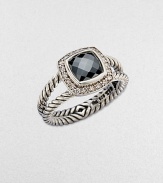 From the Petite Albion Collection. An iconic design with dazzling diamonds surrounding a faceted hematite stone on a cabled sterling silver base. HematiteDiamonds, .2 tcwSterling silverWidth, about ¼Imported 