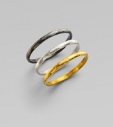 From the Skittle Collection. A set of three hammered rings - blackened and white sterling silver and 24k yellow gold - look as divine worn together as they do apart.24k yellow gold Sterling silver Imported
