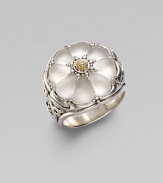 From the Iris Collection. A carved floral-shape frosted rock crystal commands attention in this beautiful sterling silver and 18k gold piece. Sterling silver 18k gold Width, about 1 Imported 