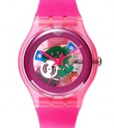 Bubblegum glam defines this quirky Pink Lacquered watch by Swatch.