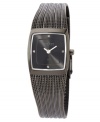 This sleek mesh watch by Skagen Denmark is accented with just the right amount of glitz. Charcoal stainless steel mesh bracelet and square case. Charcoal dial with logo and Swarovski crystals at three o'clock, six o'clock, nine o'clock and twelve o'clock. Quartz movement. Water resistant to 30 meters. Limited lifetime warranty.