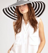 Bold stripes are eye-catching on this oversized wide brim style that's perfect for many occasions.Elasticized inner band fits most Brim, about 8 wide 95% polypropylene/5% polyester Spot clean Made in USA of imported materials 