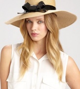 A charming design with a glossy bow accent to keep the sun out of your eyes. PolyesterBrim, about 4Imported