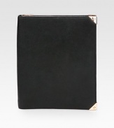 Slip your iPad® into this sleek leather cover, edged with polished hardware.Accommodates all iPad® modelsZip-around closureTwo inside open pockets6 credit card slotsFully lined8½W X 10½H X 3/4DImportedPlease note: iPad® not included