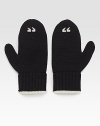 Take quotations to a new level with these adorable wool, intarsia mittens. WoolFold-up cuffsContrast detailsLength, about 8½Comes with boxHand washImported 