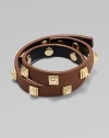 An edgy leather design with 16k goldplated hardware.LeatherPost closureAbout 16 longImported