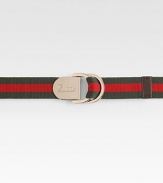 A fashionable belt with signature web detail and leather trim for your little one.D-ring buckle with engraved Gucci scriptSilvertone hardwareAbout 1 wideNylon and leatherImported