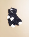 Pretty pindots knit into a mostly-cotton blend, with a sweet bow accent.Ribbed cuffEmbroidered contrast polo player logoContrast heel and toe74% cotton/19% nylon/3% other fibers/2% spandex/2% rubberMachine washImported