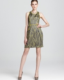 An artsy scribble print adorns this structured Milly dress. Contrast piping adds extra pop. An artsy scribble print adorns this structured Milly dress. Contrast piping adds extra pop.