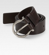 The essence of sophisticated style in fine leather with a signature gancino buckle. Palladium gancino buckle About 1½ wide Made in Italy 