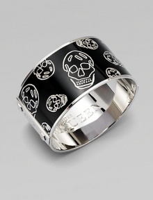 Great worn alone or stacked together, this wide cuff has creepy-cool skulls, stud details and Alexander McQueen-engraved logo on interior. Enamel Brass Diameter, about 2¼ Width, about 1¼ Imported