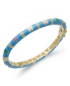Flights of fancy. This pretty and petite children's bangle features blue and multicolored enamel butterflies on an 18k gold over sterling silver bangle. Bracelet secures with a hinge clasp. Approximate diameter: 2 inches.