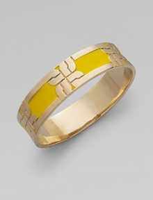 Bold, enameled detailing acts as a backdrop to signature, goldtone links.Enamel 14k goldplated Width, about ¾ Diameter, about 2½ Imported Bold, enameled detailing acts as a backdrop to signature, goldtone links.Enamel 14k goldplated Width, about ¾ Diameter, about 2½ Imported
