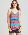 Take a walk down Sunset Strip in Michael Stars' striped swing tank, rendered in a summery, tropical palette.