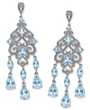 Truly spectacular sparkle. Light up the night with these luminous chandelier earrings in marquise, oval and round-cut blue topaz (8-1/4 ct. t.w.) with sparkling diamond accents. Set in sterling silver. Approximate drop: 2-1/8 inches.