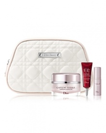 Correct and prevent all signs of aging with a selection of age-defying Capture Totale treatments, perfectly sized for your on-the-go skincare needs, with a full size Multi-Perfection Crème 50 ml, Travel Size OneEssential, 10 ml, Travel Size Capture Totale Eye Creme, 5 ml encased in a couture-designed vanity case. Correct and prevent all signs of aging with a selection of age-defying Capture Totale treatments, perfectly sized for your on-the-go skincare needs, with a full size Multi-Perfection Crème 50 ml, Travel Size OneEssential, 10 ml, Travel Size Capture Totale Eye Creme, 5 ml encased in a couture-designed vanity case.