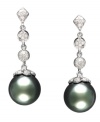 EFFY Collection's exquisite earrings are the perfect mix of sparkle and artistry. Crafted in 14k white gold with cultured Tahitian pearls (10-11 mm) and sparkling diamonds (1/3 ct. t.w.). Approximate drop: 1-1/5 inches.