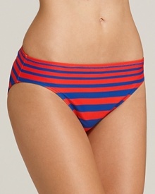 In a punchy palette, this boldly striped DKNY bikini bottom looks trend-right with a rope-handled beach tote and low-key espadrilles. In a punchy palette, this boldly striped DKNY bikini bottom looks trend-right with a rope-handled beach tote and low-key espadrilles.