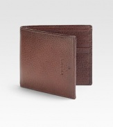 Calfskin leather billfold with embossed logo.One bill compartmentEight card slots4¼W x 3¾HMade in Italy