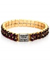 Make a statement with this stretch bracelet from RACHEL Rachel Roy. Crafted from gold-tone and silver-tone mixed metal, the bracelet also features purple glass stones while delivering a message. Approximate inner diameter: 2-1/4 inches. Approximate plate diameter: 1/2 inch.
