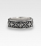 Modern and antiqued at once in sterling silver, finely crafted with handsome engraving. 8mm wide Made in USA