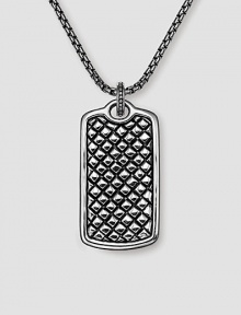 A woven texture in fine sterling silver. Includes 26 silver chain 1W X 1½H Made in USA