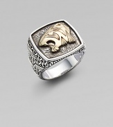 Intricate design features an 18K gold tiger's head on a signature sterling silver ring. Sterling silver18k goldAbout ¾ wideImported