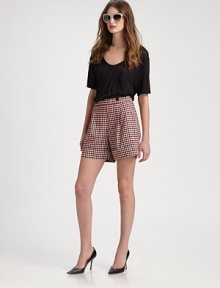 EXCLUSIVELY AT SAKS. Lightweight woven twill tailored with a sophisticated high waist and crisp front pleats.Wide button-front waistFront pleatsSlash pocketsCuffed bottomSide zipperBack welt pocketsInseam, about 565% polyester/33% viscose/2% spandexDry cleanImportedModel shown is 5'10 (177cm) wearing US size 4.ABOUT THE DESIGNER Former fourth-grade schoolteacher Kara Laricks always told her students to be true to themselves. EXCLUSIVELY AT SAKS. Lightweight woven twill tailored with a sophisticated high waist and crisp front pleats.Wide button-front waistFront pleatsSlash pocketsCuffed bottomSide zipperBack welt pocketsInseam, about 565% polyester/33% viscose/2% spandexDry cleanImportedModel shown is 5'10 (177cm) wearing US size 4.ABOUT THE DESIGNER Former fourth-grade schoolteacher Kara Laricks always told her students to be true to themselves.
