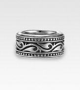 A handsome, sterling silver band is enriched by scrolling Sparta engraving. 13mm wide Made in USA