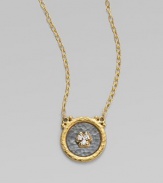 From the Imperial Collection. Brilliant pavé diamonds form an elegant clover set on a round silver disc, suspended from an elegant cable chain. Diamonds, 0.07 tcw 24k yellow gold and silvertone Length, about 15 - 17 Pendant diameter, about ¾ Lobster clasp Imported 