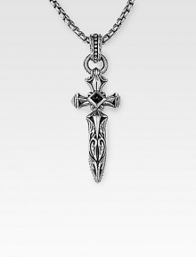 Drawn from modern and antiqued traditions in braided sterling silver with an onyx-accented cross-and-dagger medallion. From the UnKaged Collection Cross, ¾W X 1½H Endless chain, 26 long Made in USA