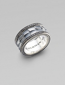 A lightly textured band of sterling silver is framed by rows of pavé black diamonds. From the Armory Collection Sterling silver Black diamonds, 1.04 tcw Imported A lightly textured band of sterling silver is framed by rows of pavé black diamonds. From the Armory Collection Sterling silver Black diamonds, 1.04 tcw Imported