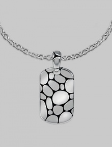 Rich texture a superior craftsmanship rendered in sterling silver on an adjustable chain. From the Kali Collection Pendant: 1W X 2L Adjustable chain: 20-22 Lobster closure Made in Bali Rich texture a superior craftsmanship rendered in sterling silver on an adjustable chain. From the Kali Collection Pendant: 1W X 2L Adjustable chain: 20-22 Lobster closure Made in Bali