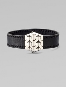 A striking look crafted in soft leather with belt-style stitching and a woven sterling silver closure. From the Classic Chain Collection Sterling silver Length, about 8 Clasp closure Imported A striking look crafted in soft leather with belt-style stitching and a woven sterling silver closure. From the Classic Chain Collection Sterling silver Length, about 8 Clasp closure Imported