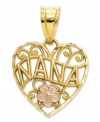 Perfect for your favorite grandma, or Nana. This lovely scrolling heart charm features a 14k gold setting with a 14k rose gold flower accent. Chain not included. Approximate length: 8/10 inch. Approximate width: 6/10 inch.