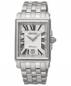 With a stylish rectangular case, this Premier collection watch from Seiko updates your office attire.