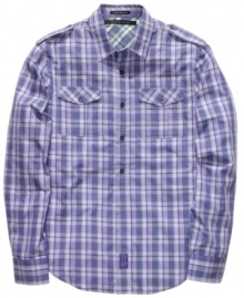 Plaid is perfect. This shirt from Sean John is the just-right addition to your casual wardrobe. Plaid is perfect. This shirt from Sean John is the just-right addition to your casual wardrobe.