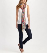 A bold, mod print adds intoxicating pops of color to this fringe-trimmed style. 28 X 8251% silk/49% cashmereDry cleanImported
