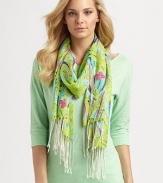 Brightly colored and luxurious, this cheery design is a must any season.28 X 8249% cashmere/51% silkDry cleanImported