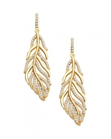 You'll flock to these luxe pave feather earrings glittering with cubic zirconia in a rich 18k gold vermeil setting. You'll flock to these luxe pave feather earrings glittering with cubic zirconia in a rich 18k gold vermeil setting.